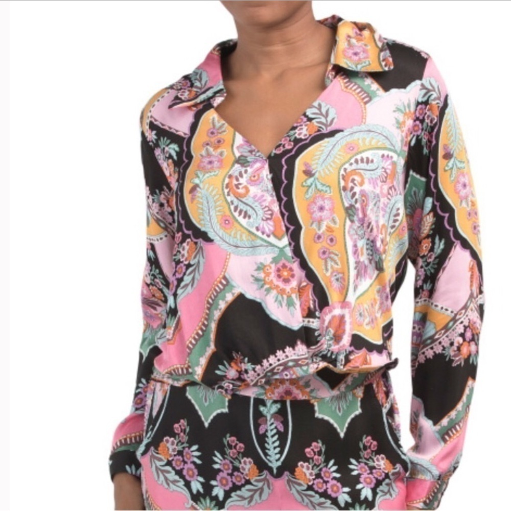 RACHEL ZOE floral print crossover front Long sleeve elasticized waist si…